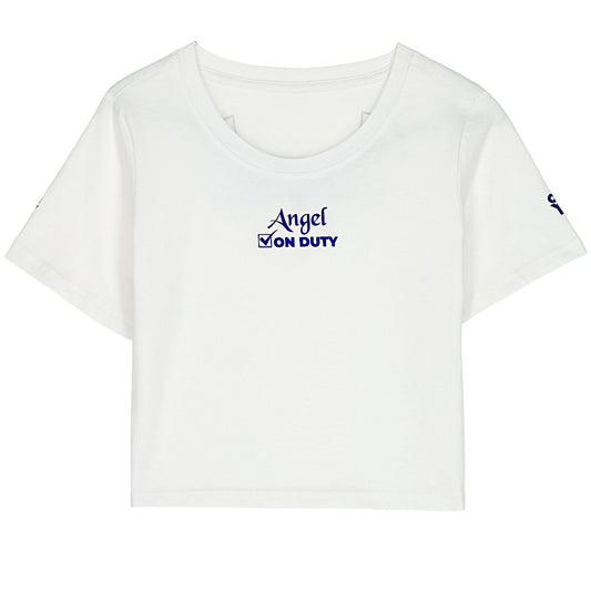 Camiseta Crop Blanca Angel On Duty